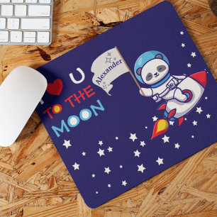 Cute Panda Bear On Rocket Ship Kids Personalized Mouse Pad