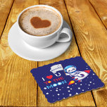 Cute Panda Bear On Rocket Ship Kids Personalized Paper Coaster<br><div class="desc">Introducing the Cute Panda Bear Astronaut on Rocket Ship Birthday design! This adorable navy blue design is perfect for any baby boy's personalized birthday celebration. The cute kids cartoon features a kawaii panda bear astronaut flying through outer space on a rocket ship. With the heartwarming message "I love you to...</div>