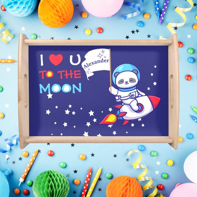 Cute Panda Bear On Rocket Ship Kids Personalized Serving Tray (Creator Uploaded)