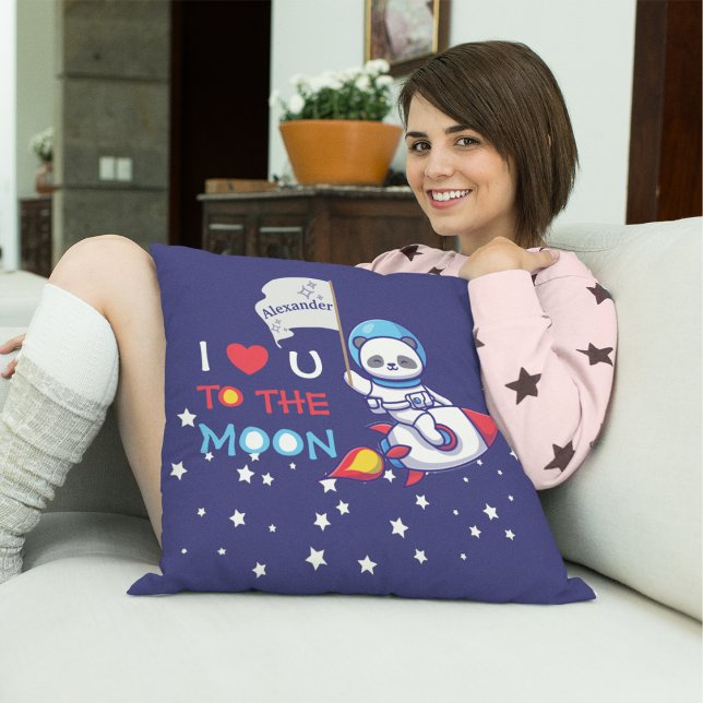 Cute Panda Bear On Rocket Ship Kids Personalized Throw Pillow (Creator Uploaded)