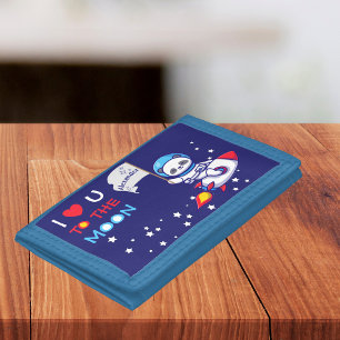 Cute Panda Bear On Rocket Ship Kids Personalized Tri-fold Wallet