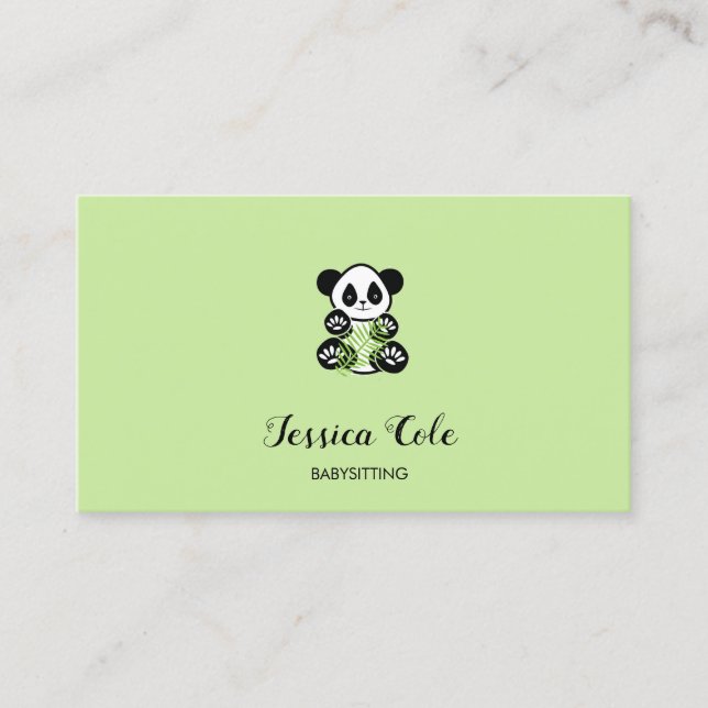 Cute panda bear pale green business card (Front)
