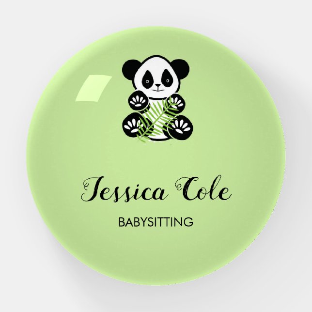 Cute panda bear pale green paperweight (Front)