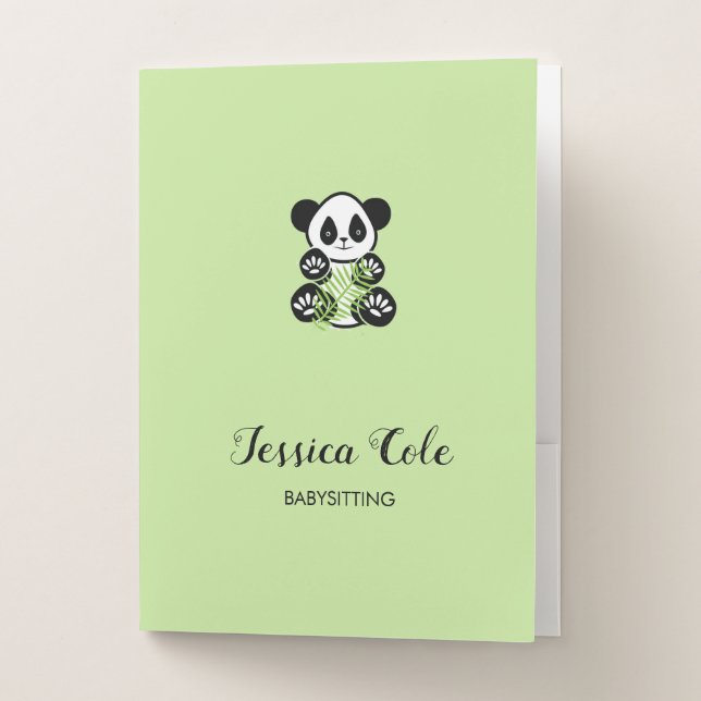Cute panda bear pale green pocket folder (Front)