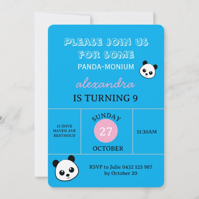 Cute Panda Bear Party Invitation – Personalized  (Back)