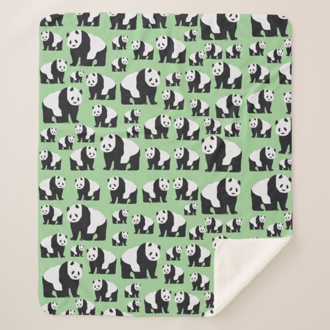 Cute Panda Bear Pattern  Sherpa Blanket (Front)
