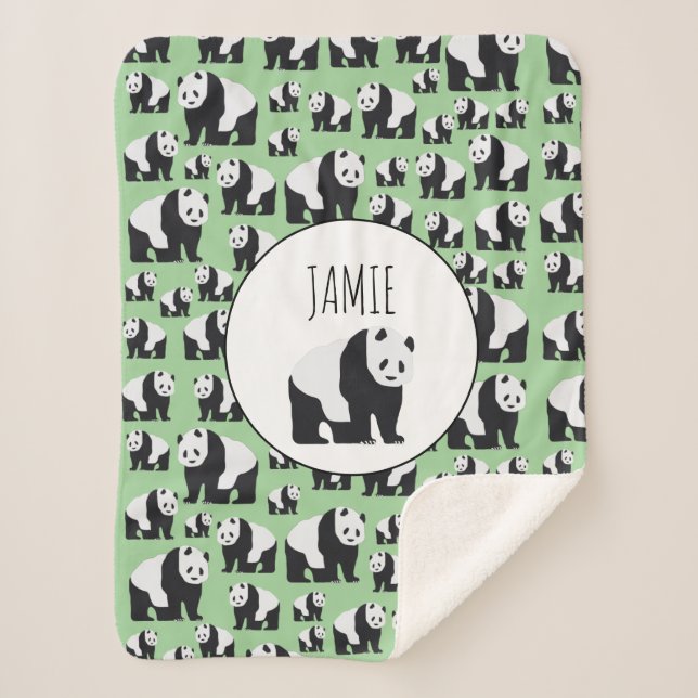 Cute Panda Bear Pattern Sherpa Blanket (Front)