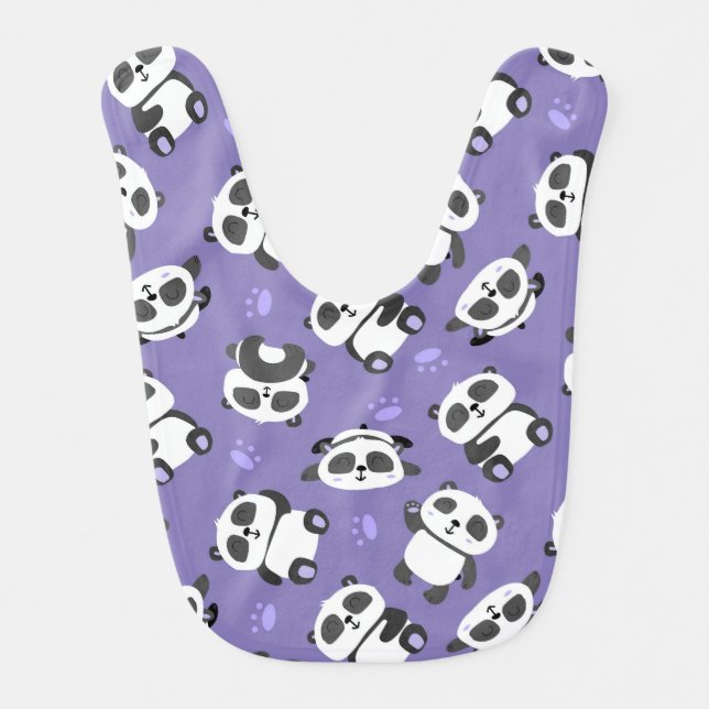 Cute panda bear paw blue background baby bib (Front)