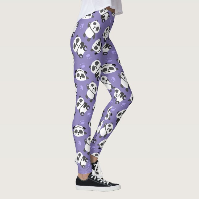 Cute panda bear paw blue background leggings (Right)