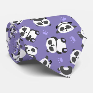 Cute panda bear paw blue background neck tie