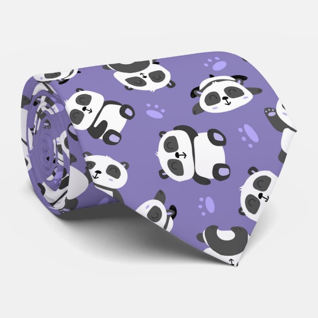Cute panda bear paw blue background neck tie (Rolled)