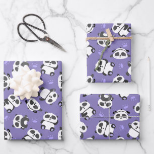 Cute panda bear paw blue background wrapping paper sheets