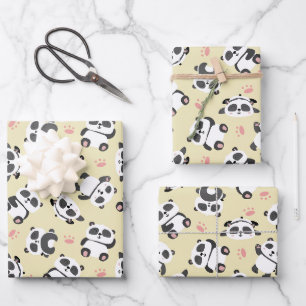 Cute panda bear paw cream background wrapping paper sheets