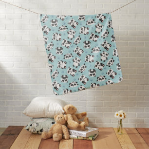 Cute panda bear paw cyan background baby blanket