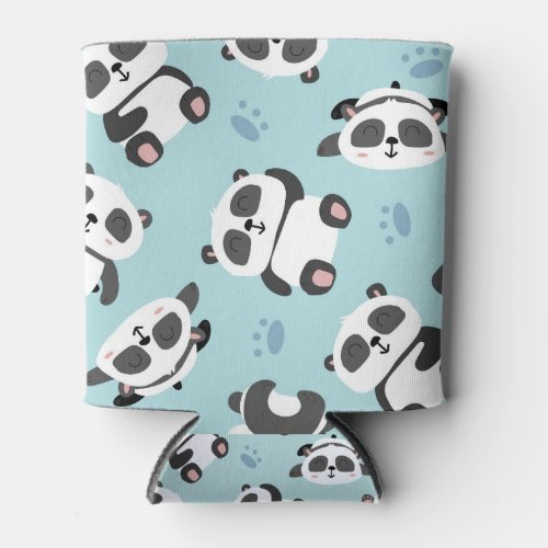 Cute panda bear paw cyan background can cooler