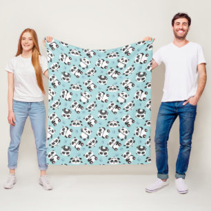 Cute panda bear paw cyan background fleece blanket