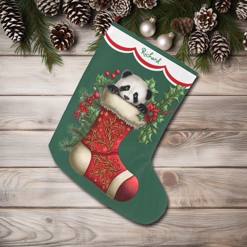 Cute Panda Bear Peeking Large Christmas Stocking
