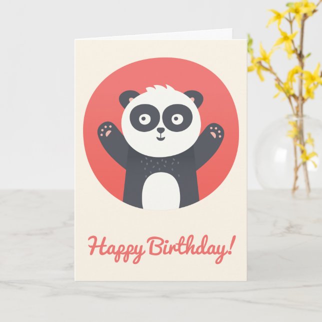Cute Panda Bear - Personalized Kids Birthday Card (Yellow Flower)