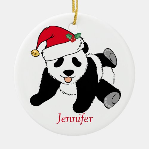 Cute Panda Bear Personalized Kids Christmas Ceramic Ornament