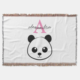 Cute Panda Bear Personalized Monogram Animal Throw Blanket