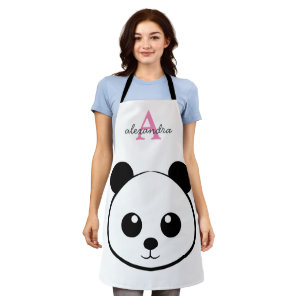 Cute Panda Bear – Personalized Monogram Kitchen Apron