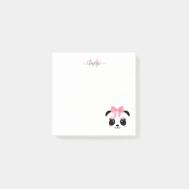 Cute panda bear personalized monogram  post-it notes (Front)