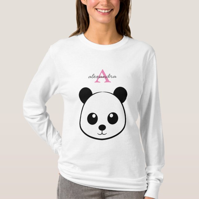 Cute Panda Bear Personalized Monogram T-Shirt  (Front)