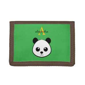 Cute Panda Bear Personalized Monogram  Tri-fold Wallet