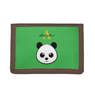 Cute Panda Bear Personalized Monogram Tri-fold Wallet