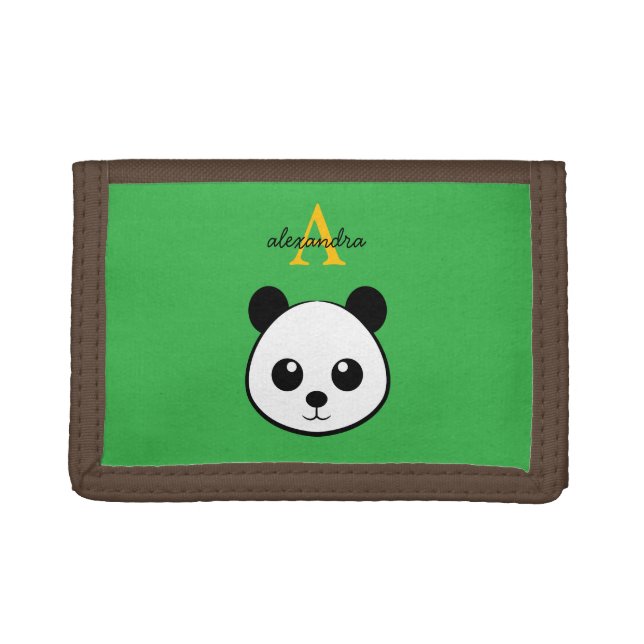 Cute Panda Bear Personalized Monogram  Tri-fold Wallet (Front)