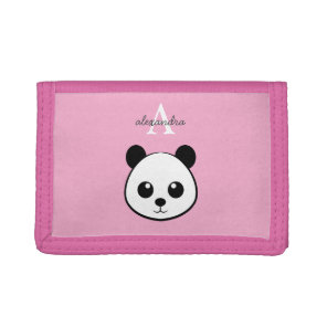 Cute Panda Bear Personalized Monogram  Tri-fold Wallet