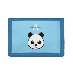 Cute Panda Bear Personalized Monogram  Tri-fold Wallet