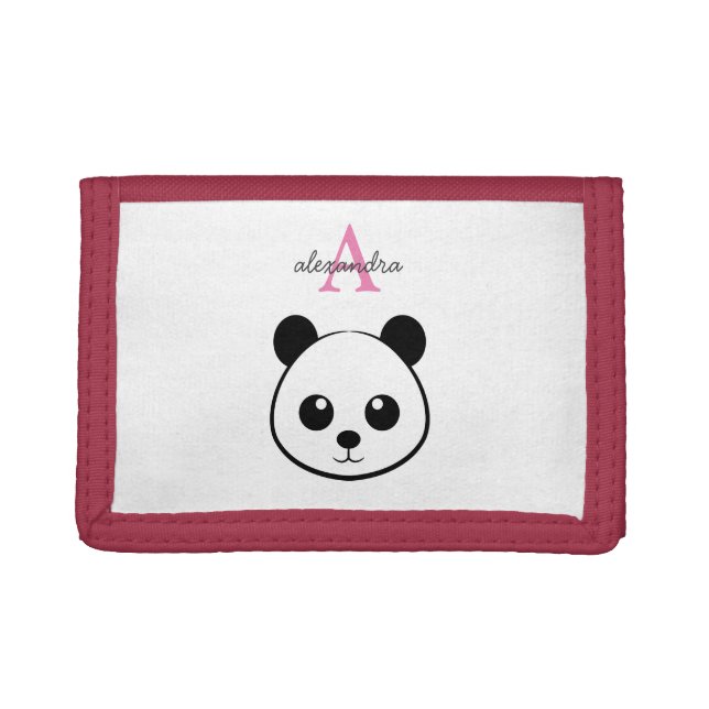Cute Panda Bear Personalized Monogram  Trifold Wallet (Front)
