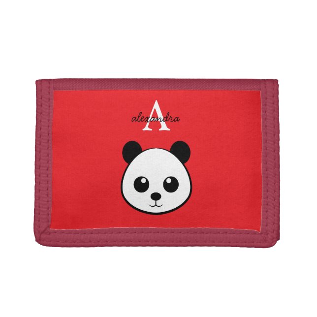 Cute Panda Bear Personalized Monogram  Trifold Wallet (Front)