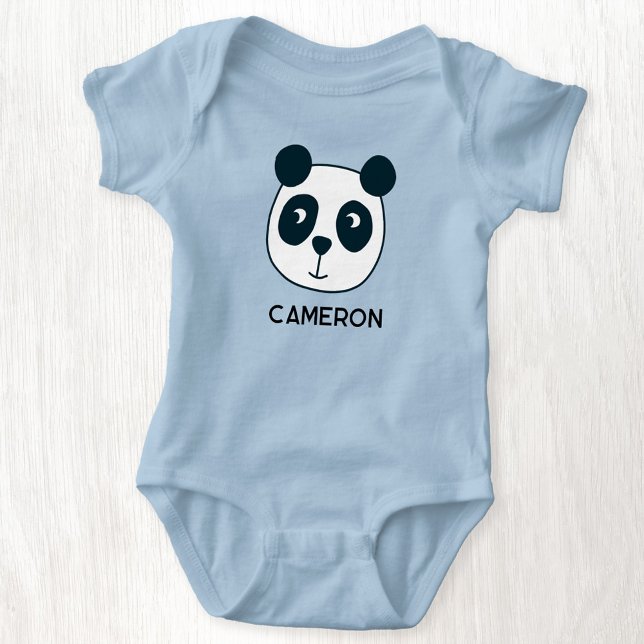 Cute Panda Bear Personalized Name Baby Bodysuit (Cute personalized custom name panda baby bodysuit)