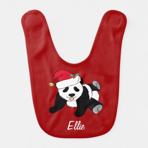 Cute Panda Bear Personalized Red Christmas Baby Bib