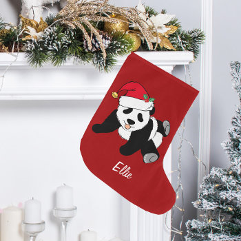 Cute Panda Bear Personalized Red Kids Large Christmas Stocking by epicdesigns at Zazzle
