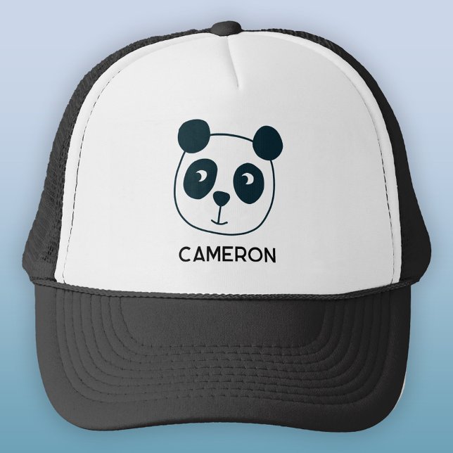 Cute Panda Bear Personalized Trucker Hat (Fun kawaii panda bear trucker hat with personalized name)