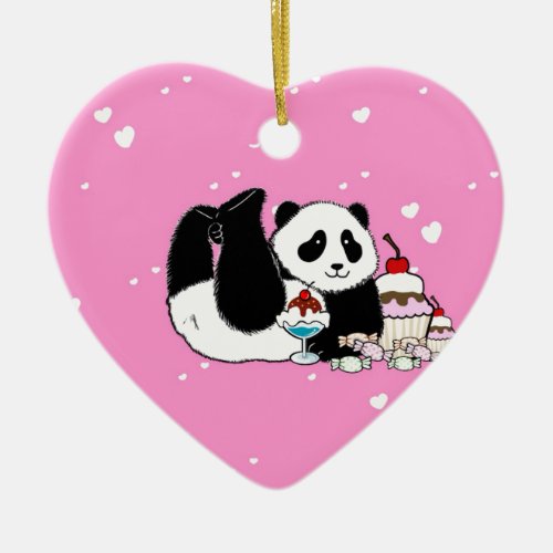 Cute Panda Bear Picnic Ceramic Ornament