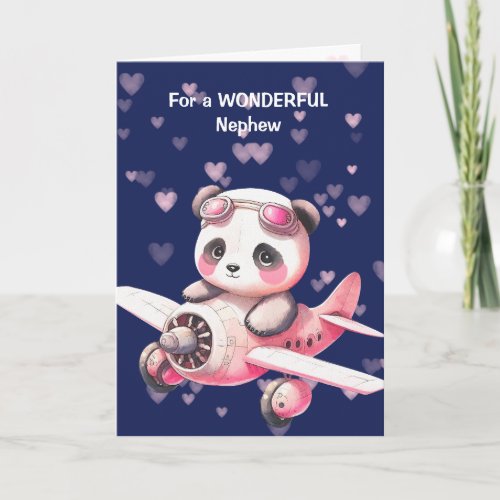 Cute Panda Bear Pilot Nephew Valentine Card