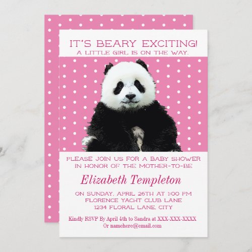 Cute Panda Bear Pink Its A Girl Baby Shower Invitation
