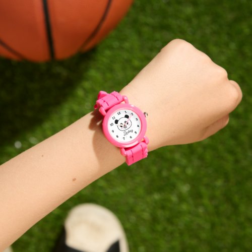 Cute panda bear pink silicone girls watch for kid