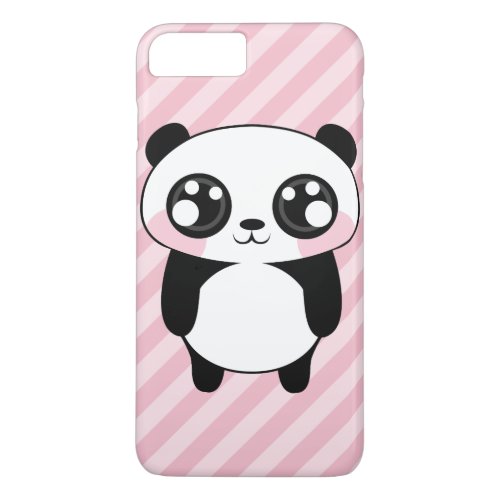 Cute Panda Bear Pink Stripes Background iPhone 8 Plus7 Plus Case