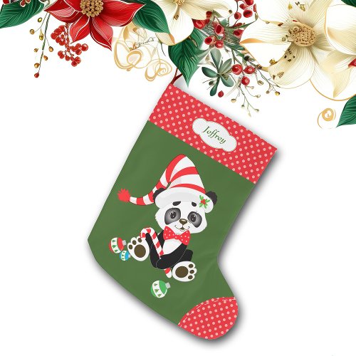 Cute Panda Bear Polkadot Large Christmas Stocking