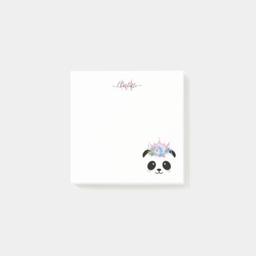 Cute panda bear princess personalized monogram  post_it notes