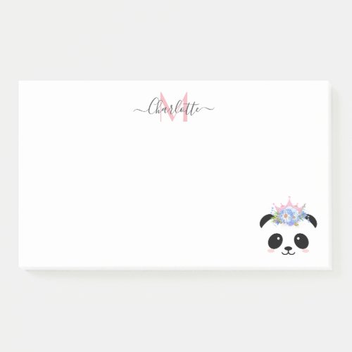 Cute panda bear princess personalized monogram post_it notes