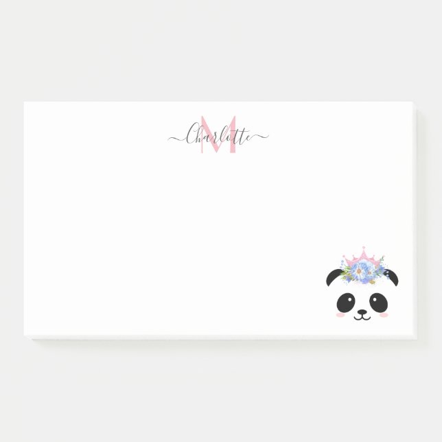 Cute panda bear princess personalized monogram post-it notes (Front)