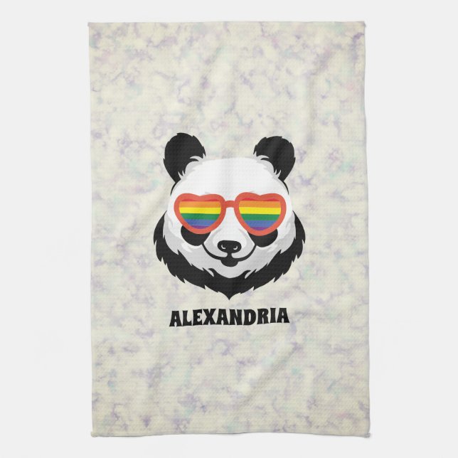 Cute Panda Bear | Rainbow | LGBTQ Kitchen Towel (Vertical)