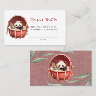 Cute Panda Bear Red Basket Diaper Raffle Business Card