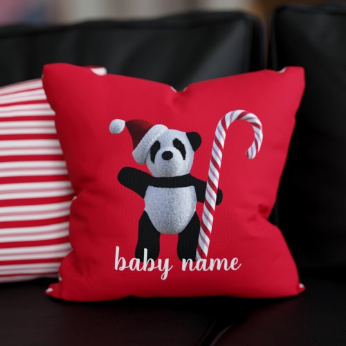Cute Panda Bear Red Christmas Holiday Throw Pillow